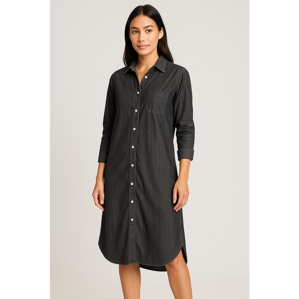 Grayson by Frank & Eileen The Hero Midi Shirt Dress Womens 0 Dark Gray Chambray